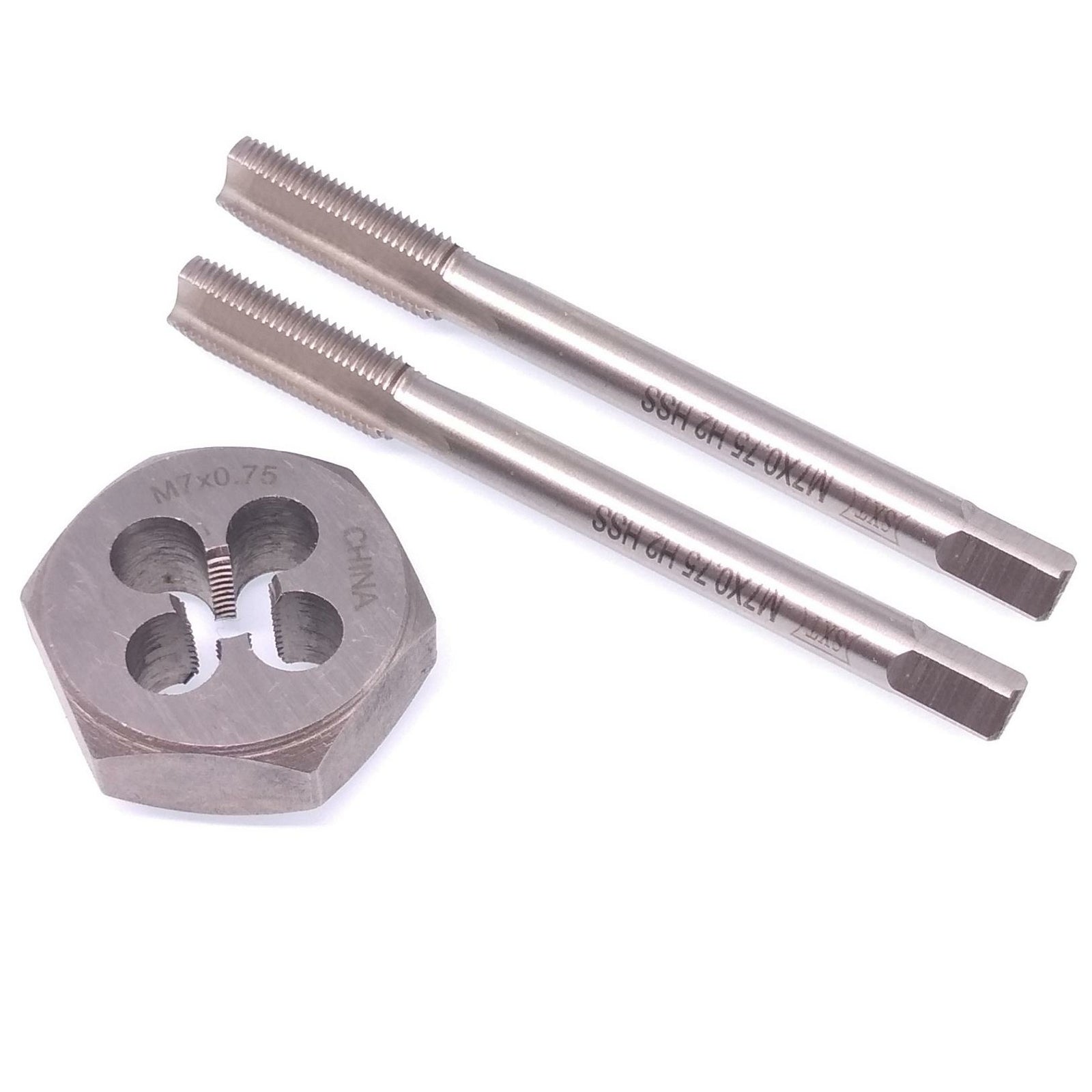 HSS M7 x 0.75mm Taper & Plug Tap & 7x0.75mm Hexagon Die Metric Thread Right Hand