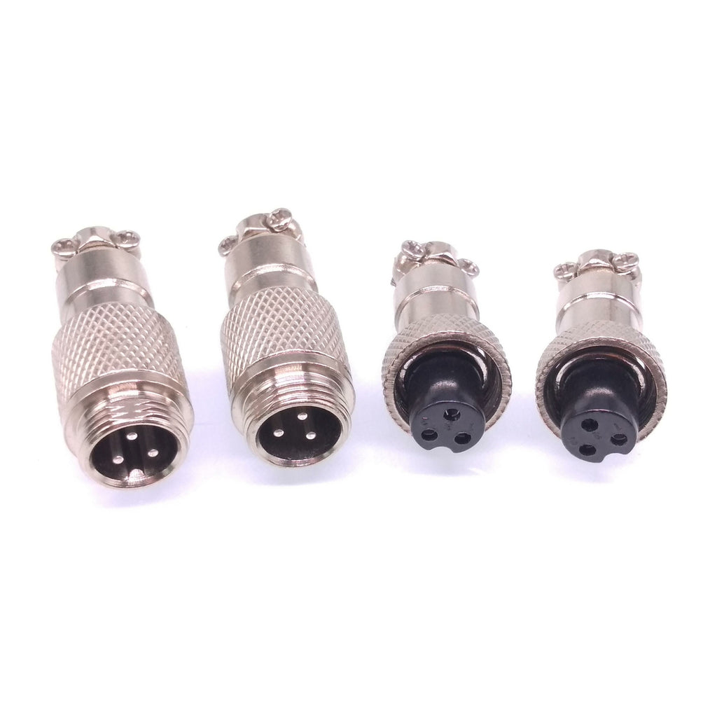 2Sets GX12 3Pin 12mm Panel Mounting Metal Aviation Connector Plug + Socket