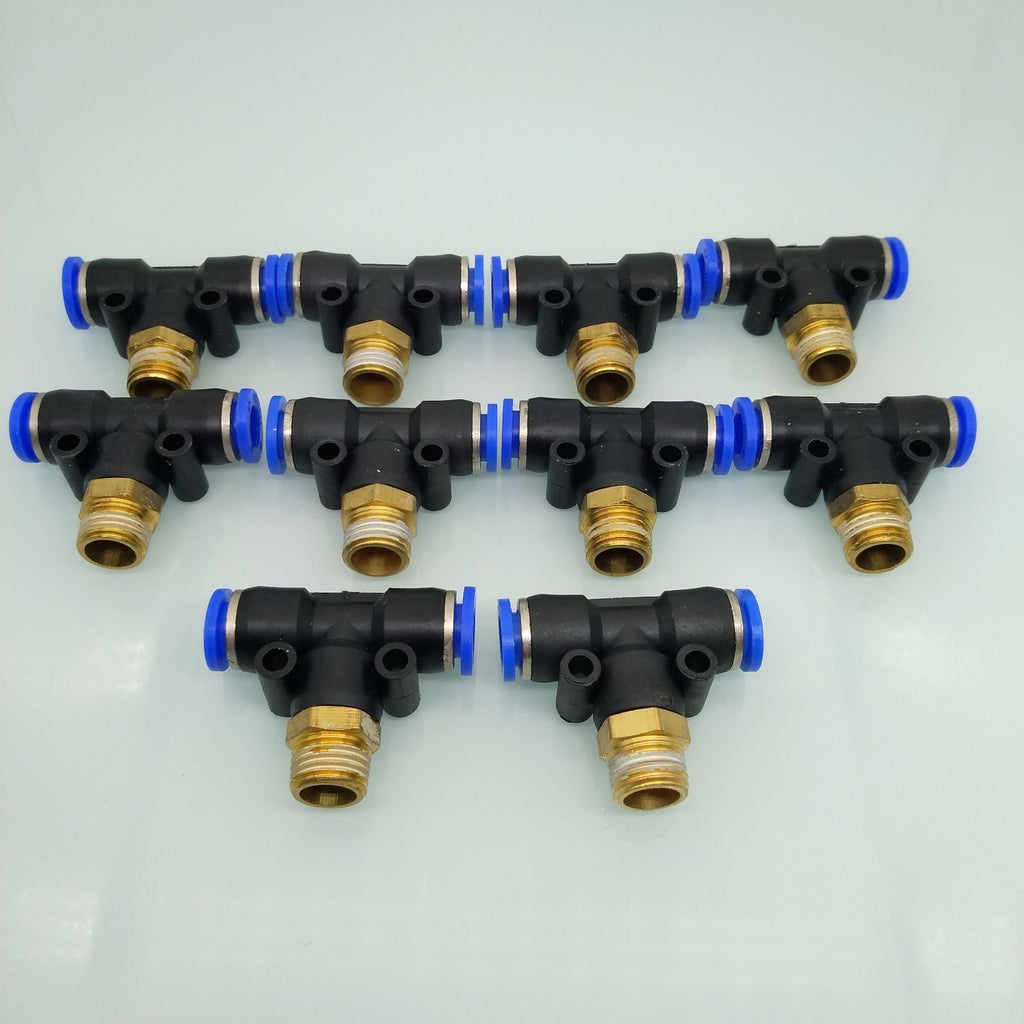 US Stock 10pcs Pneumatic 8mm-1/4" Male Tee T Branch Connector Push In Fitting