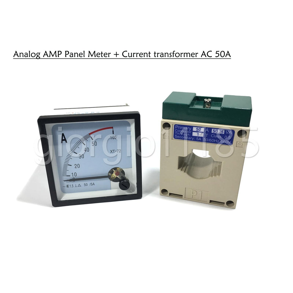 AC 0 ~ 50A Analog AMP Current Panel Meter Ammeter & Current Transformer