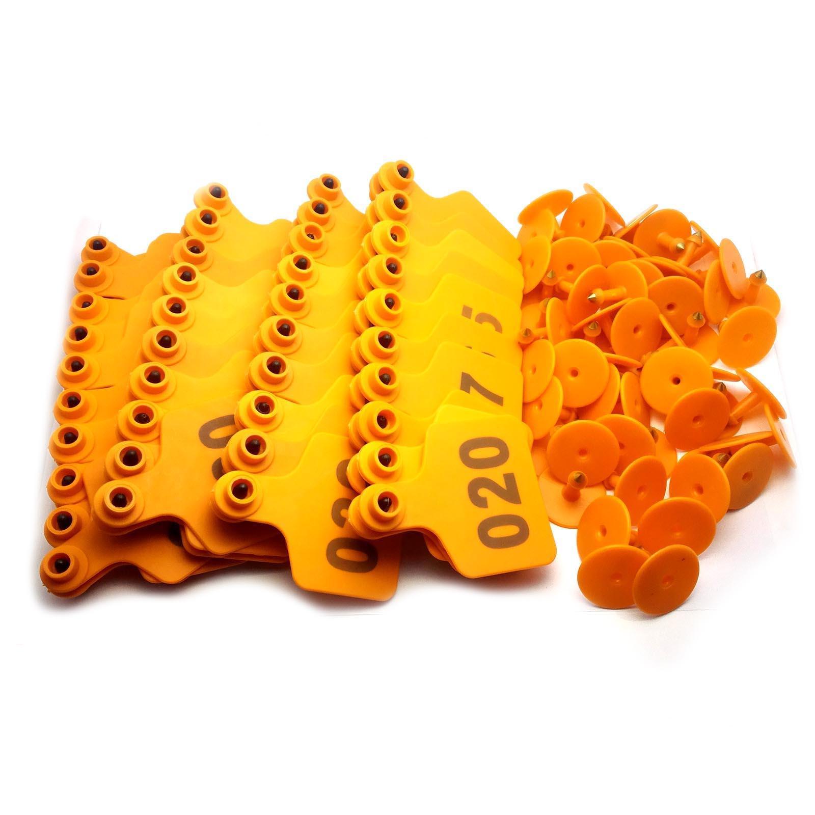 US Stock 100x Orange 001-100 Number Plastic Livestock Ear Tag 3" x 2.4" For Cow