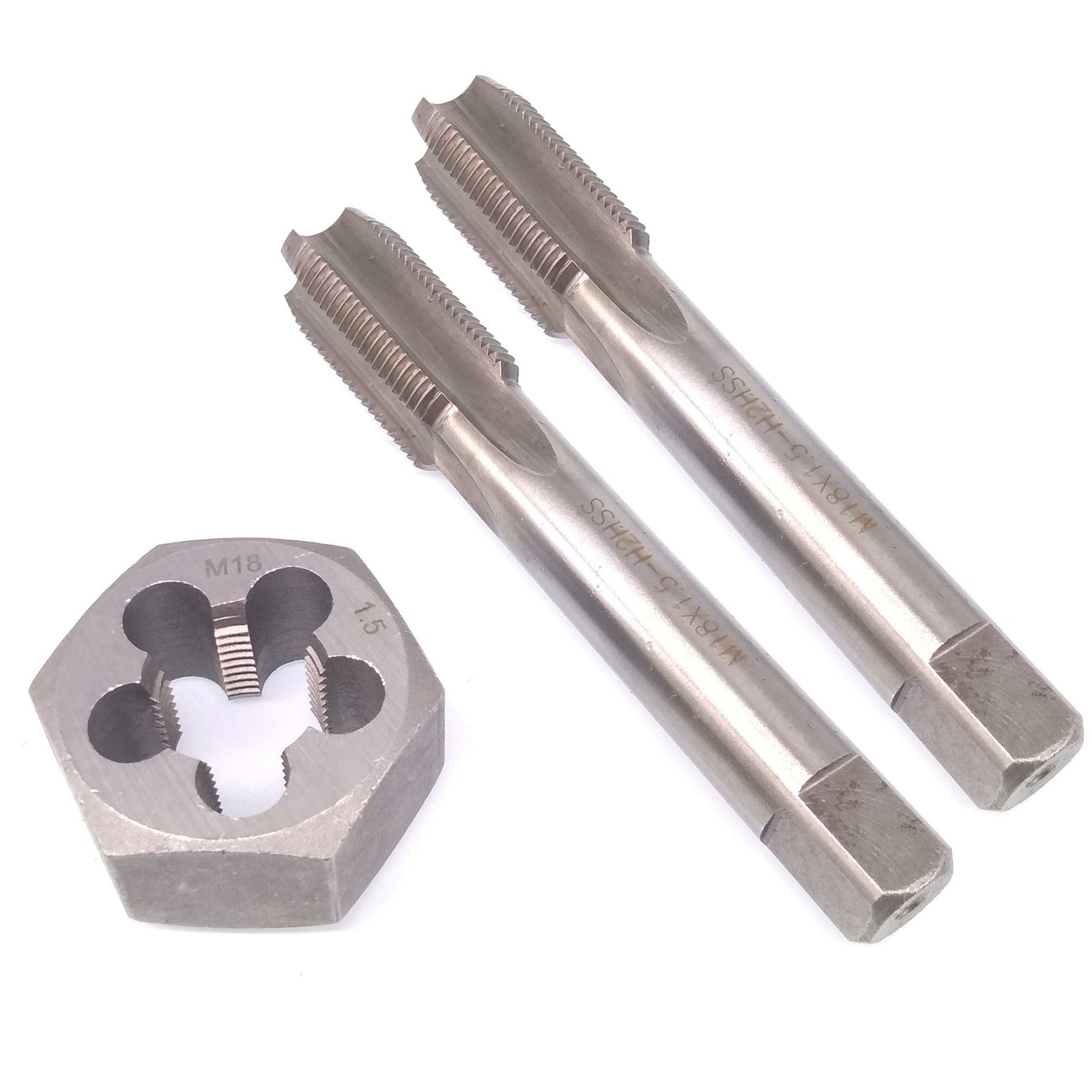 HSS M18 x 1.5mm Taper & Plug Tap & 18x1.5mm Hexagon Die Metric Thread Right Hand