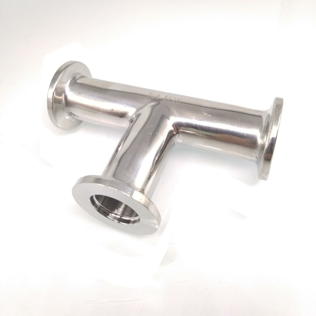 Stainless Steel KF-16 Straight Tee, 3-way All Ends KF-16 Flange Vaccum Fitting
