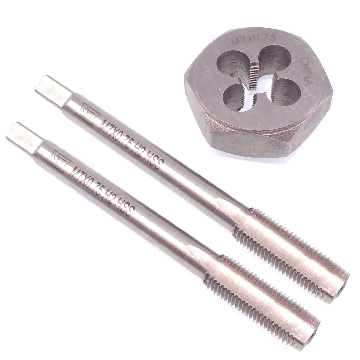 HSS M7 x 0.75mm Taper & Plug Tap & 7x0.75mm Hexagon Die Metric Thread Right Hand