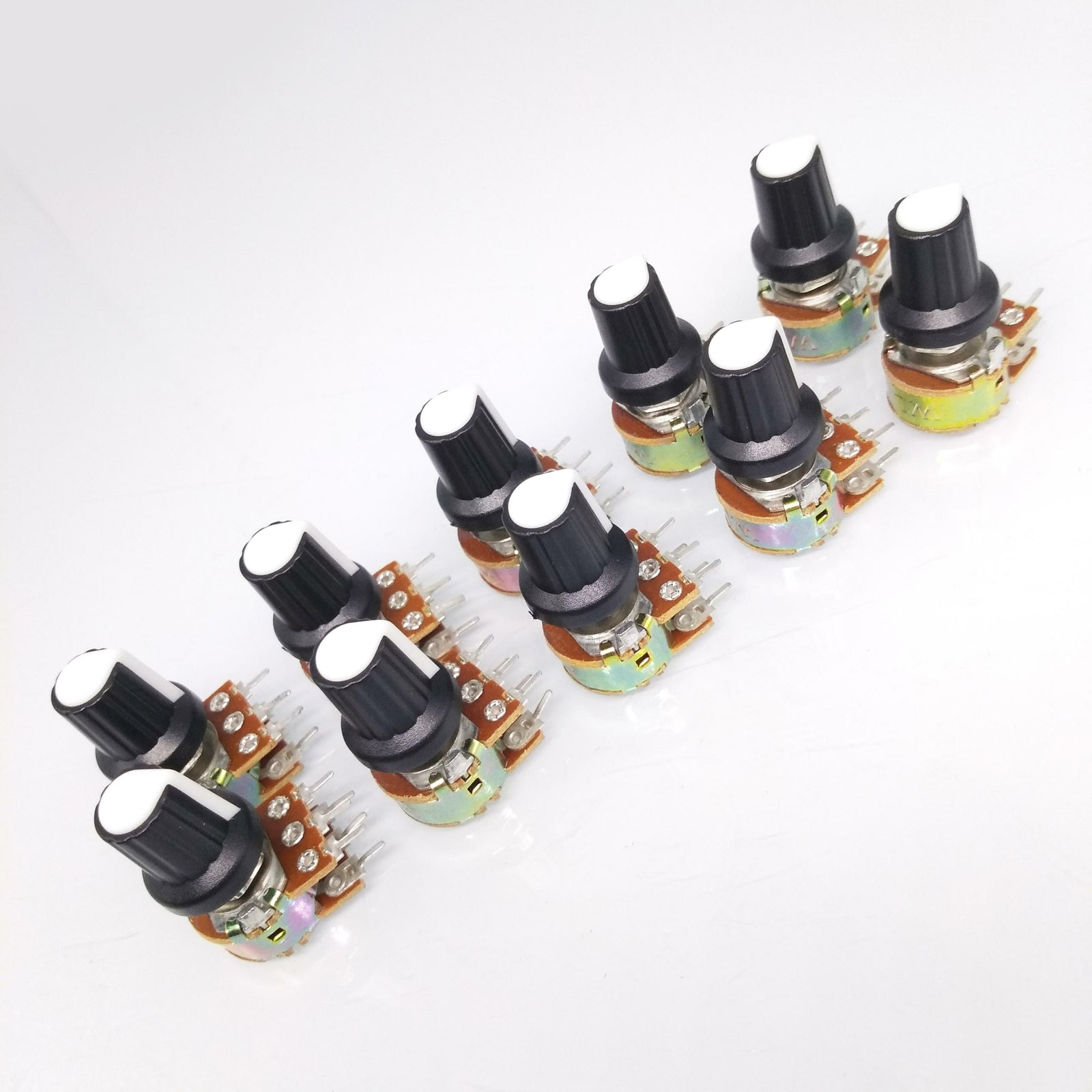 10 Units 50K B50K OHM Linear Taper Rotary Dual Potentiometer POT White Knob