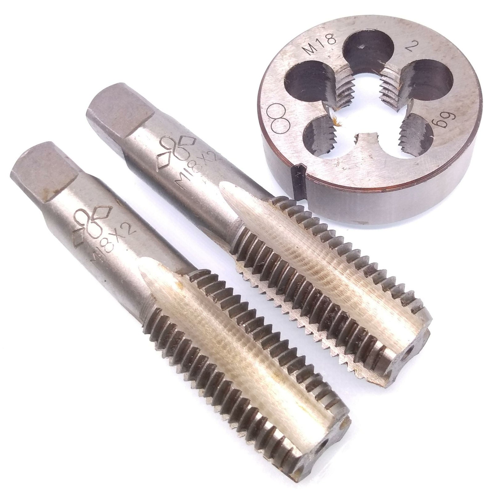 HSS M18 x 2mm Taper & Plug Tap & M18 x 2mm Die Metric Thread Right Hand
