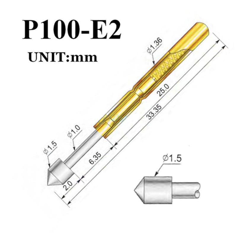 US Stock 50pcs P100-E2 Dia 1.36mm 180g Spring Test Probe Pogo Pin