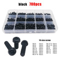 700x M2M2.5M3 Black Nylon Plastic Phillips Pan Round Head Screw Bolt Nut Set Kit