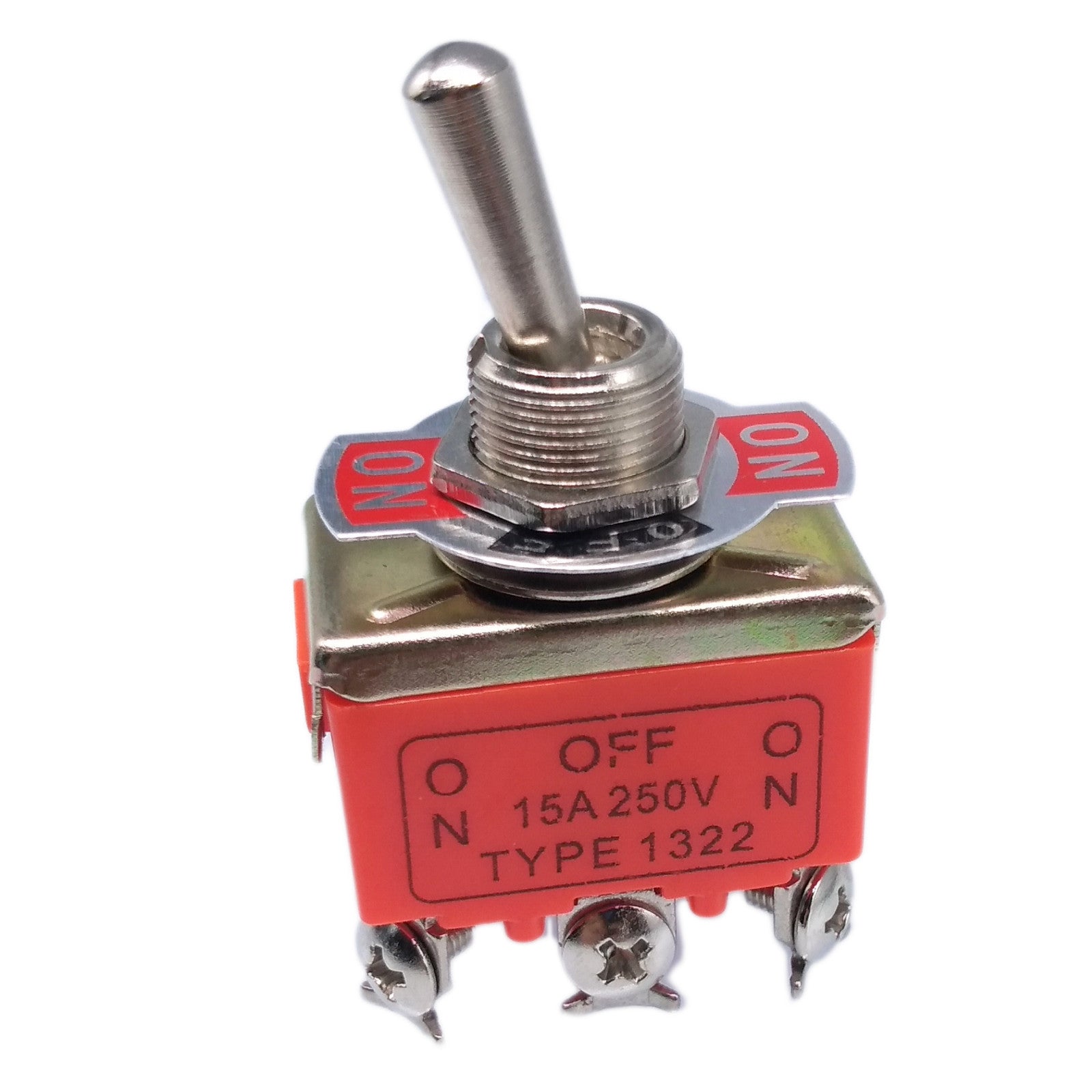 US Stock ON-OFF-ON DPDT 6 Pin Terminals Latching Toggle Switch 1322 AC 250V 15A