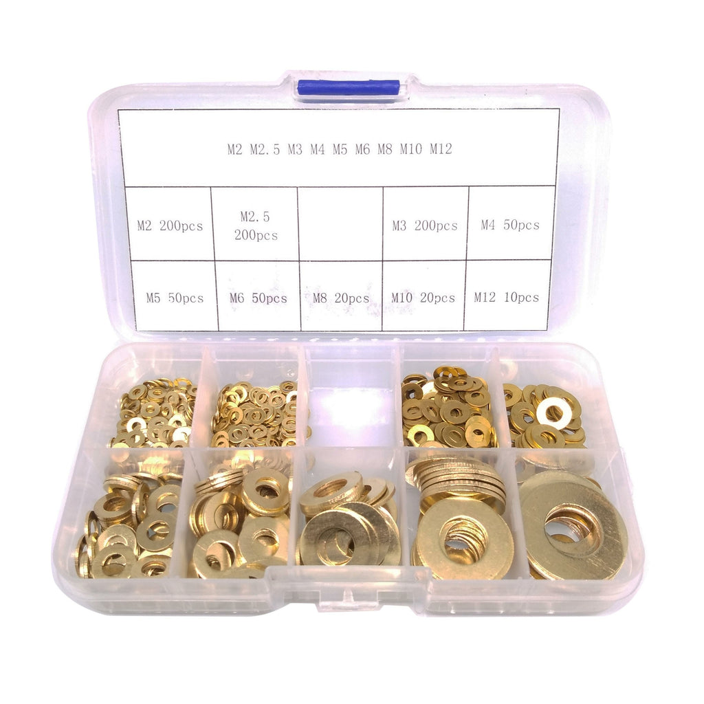 800pcs Brass Flat Washers Assortment Kit US Stock