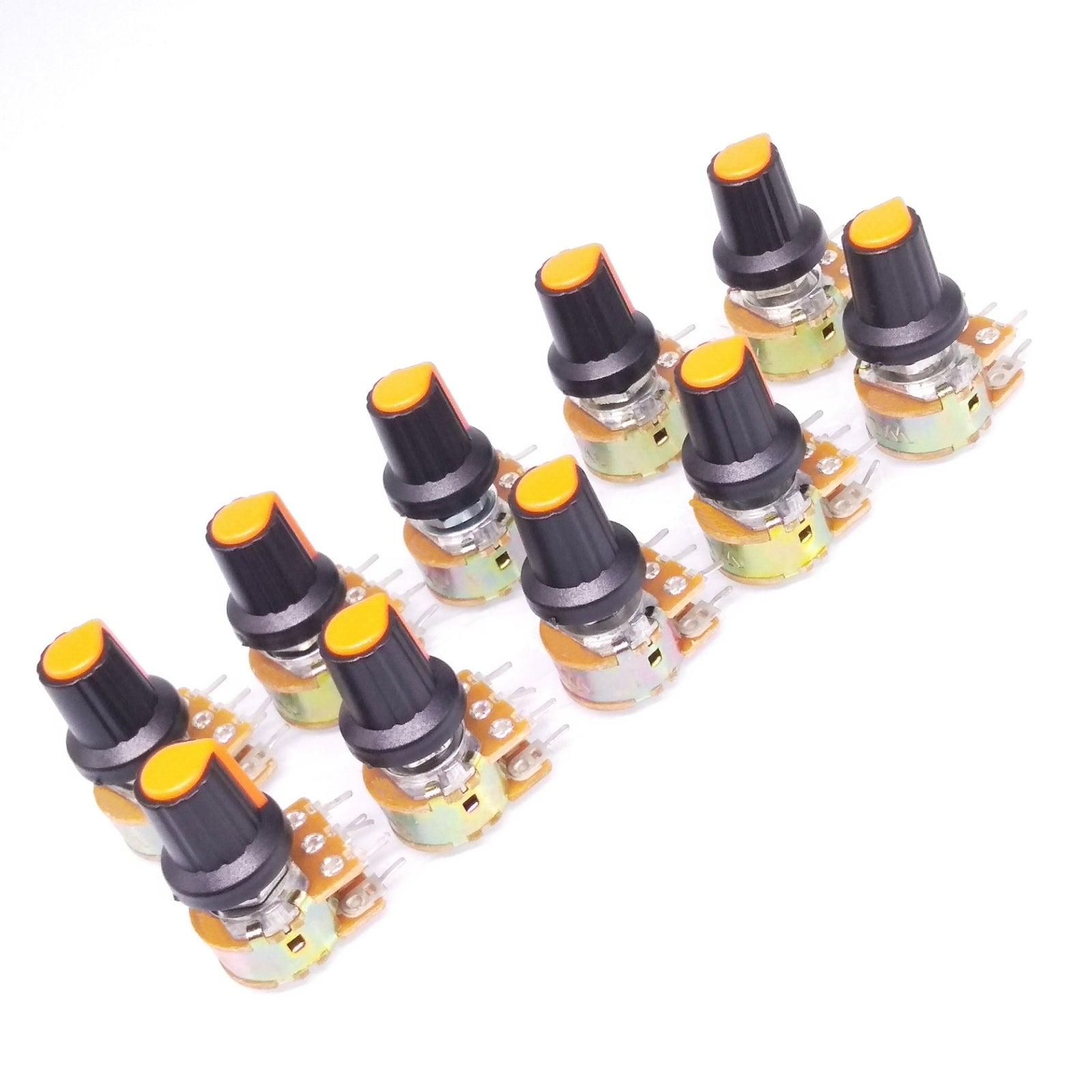 10 Units 100K B100K OHM Linear Taper Rotary Dual Potentiometer POT Orange Knob