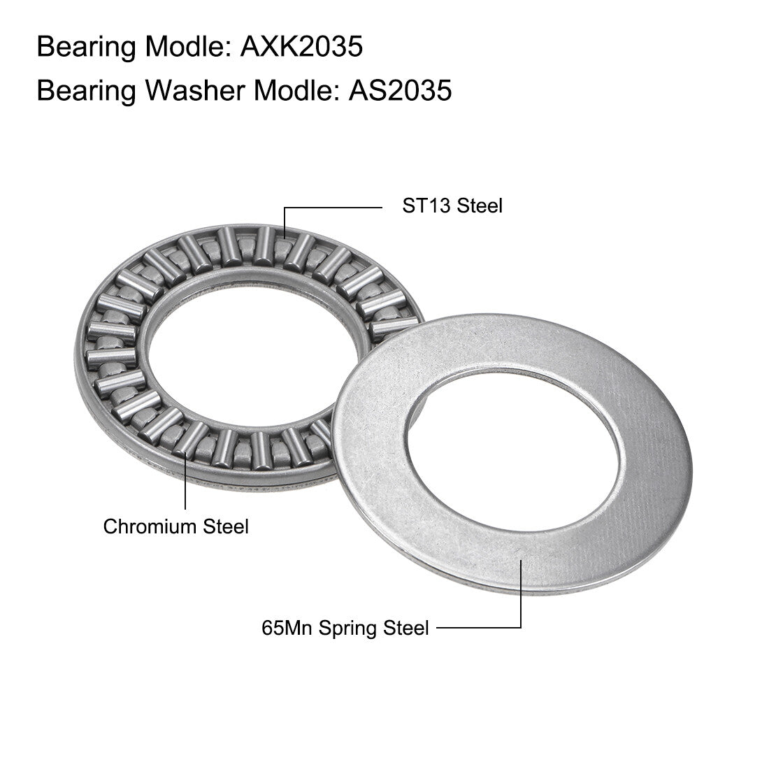 2pcs AXK2035 Thrust Needle Roller Bearings 20x35x2mm with AS2035 Washers