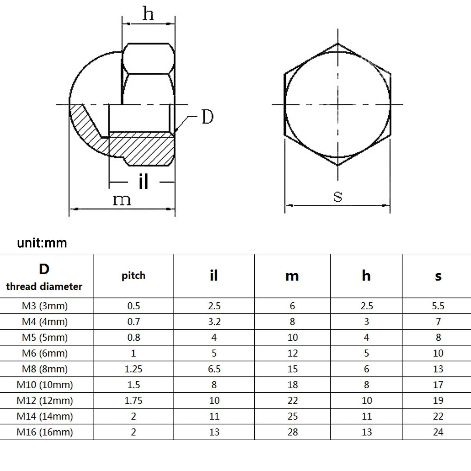 20pcs M8 304 A2 Stainless Steel Hex Cap Dome Acorn Nut