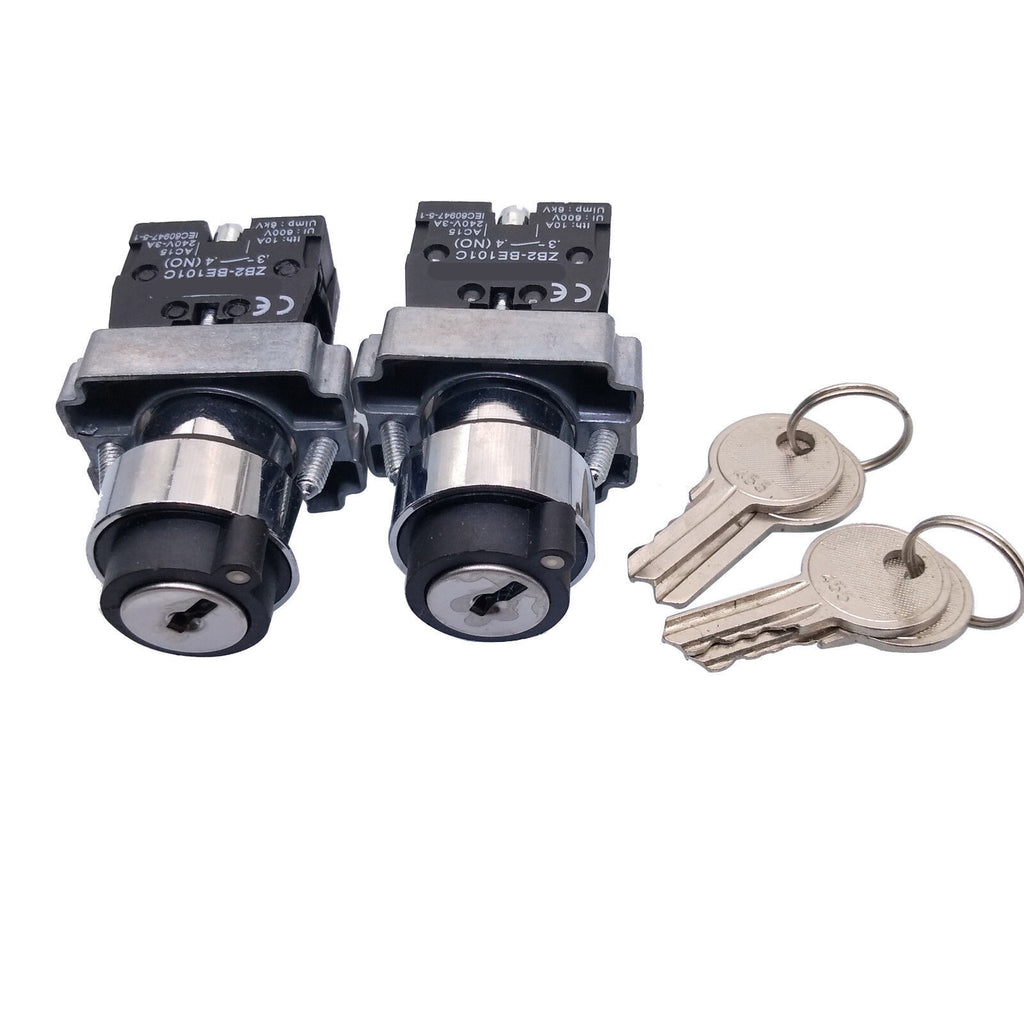 US Stock 2pcs XB2-BG21 2 Position N/O Locked Key Operated Selector Switch