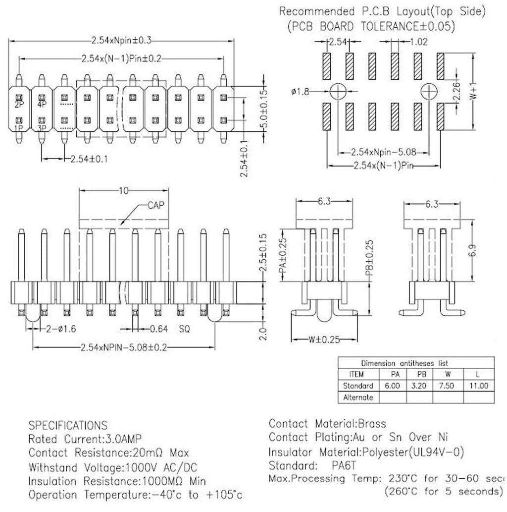 100pcs 2.54mm Pitch Female SMD PCB Straight Pin Header Sockets Double Row 2x2P