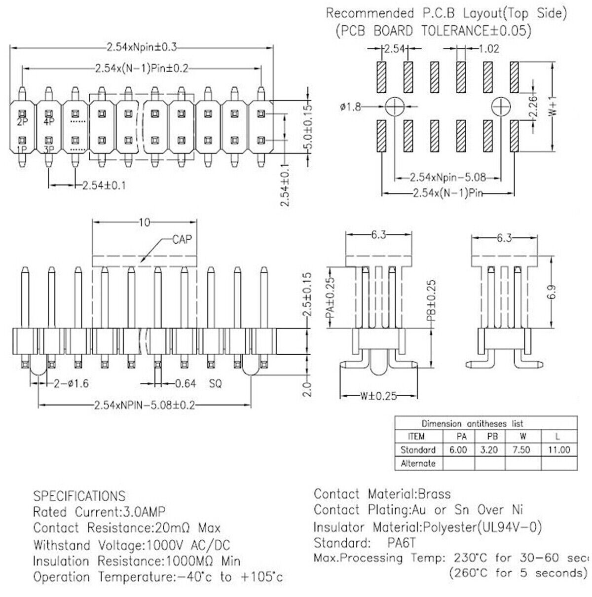100pcs 2.54mm Pitch Female SMD PCB Straight Pin Header Sockets Double Row 2x2P