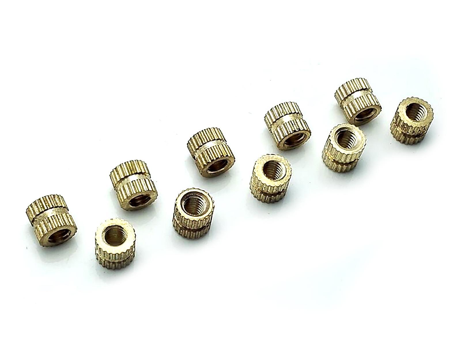 US Stock 50x M4 L6mm OD6.3mm Brass Cylinder Knurled Threaded Insert Embedded Nut