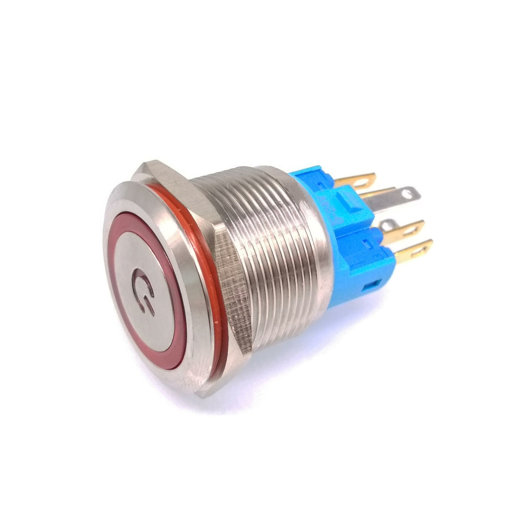 22mm Waterproof 9-24V LED 5Pin ON-OFF Car Push Button Switch Momentary Red