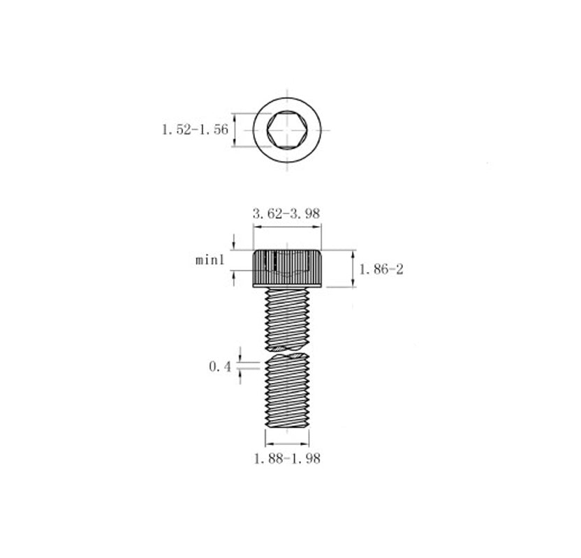 US Stock 50x M2 x 10mm Hex Socket Screw Bolt Knurling DIN912 Stainless Steel Nut