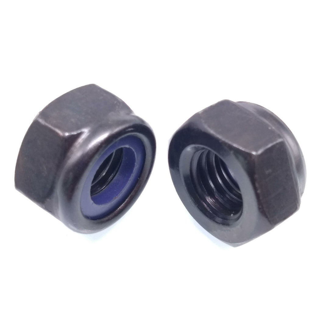 100x M2.5 x 0.45mm Self-Locking Nylon Insert Hex Nuts Black Carbon Steel