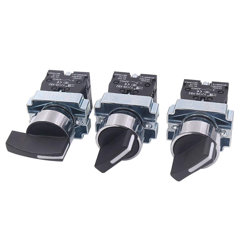 10x 22mm 3 Position Rotary Selector Switch 10Amp Momentary Latching 2NO