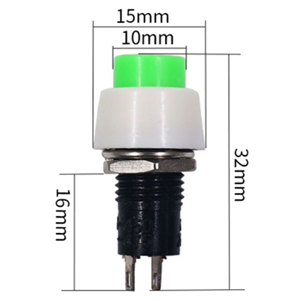 5pcs 10mm 2A 250VAC Mini Round Push Button Switch Latching ON/OFF Green