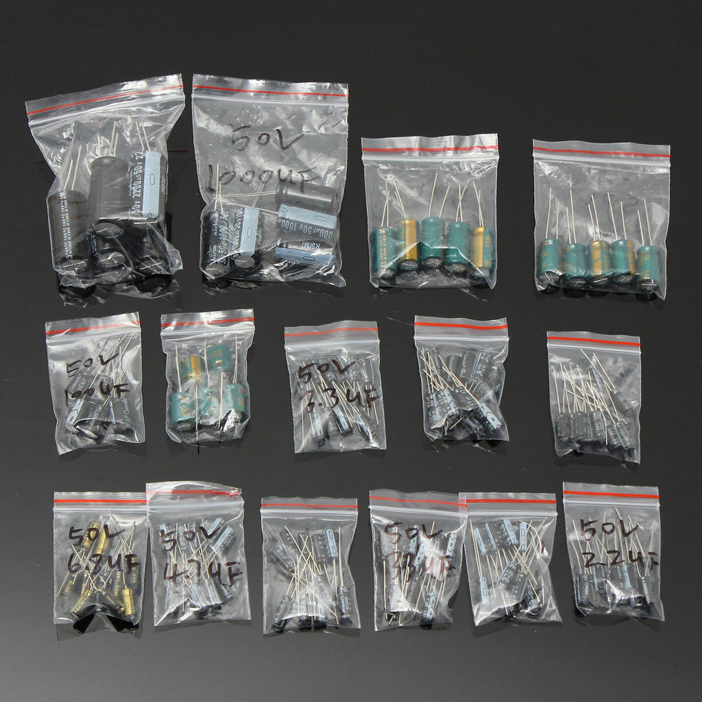 120Pcs 15 value 50V 1uF-2200uF Electrolytic Capacitor Assortment Kit Set