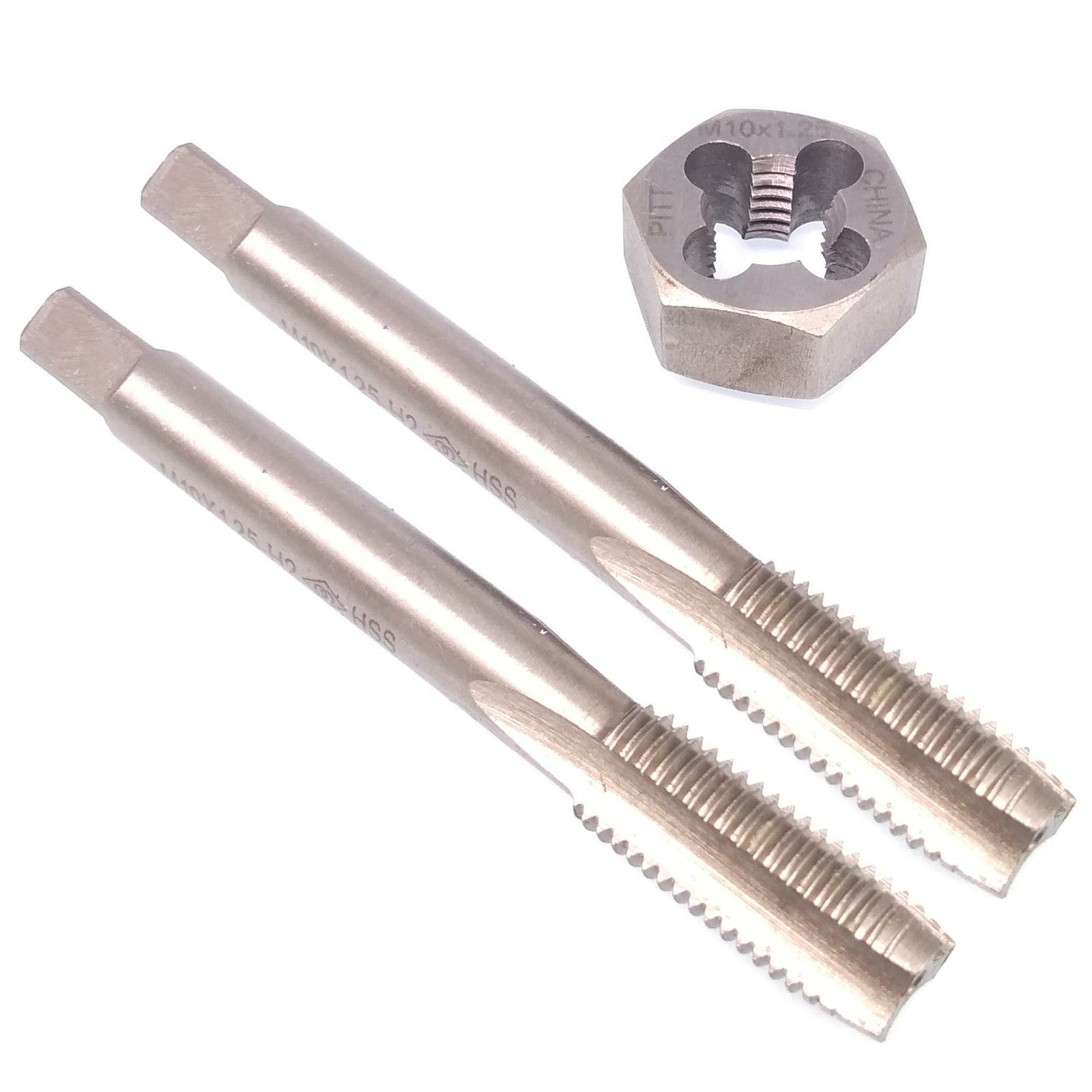 HSS M10 x 1.25mm Taper & Plug Tap & M10x1.25mm Hexagon Die Metric Right Hand Set