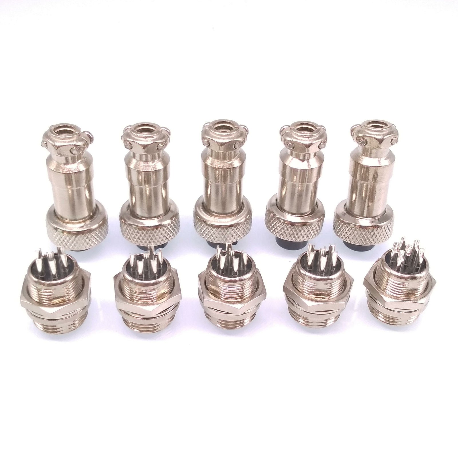 5Sets GX12 6Pin 12mm Panel Mounting Metal Aviation Connector Plug + Socket