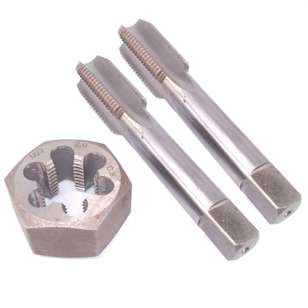HSS M22 x 2mm Taper & Plug Tap & 22x2mm Hexagon Die Metric Thread Right Hand Set