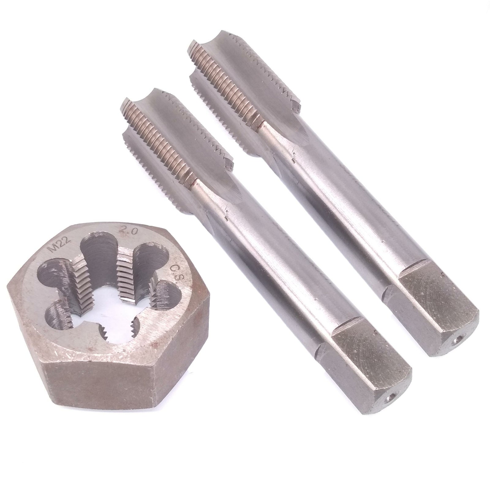 HSS M22 x 2mm Taper & Plug Tap & 22x2mm Hexagon Die Metric Thread Right Hand Set