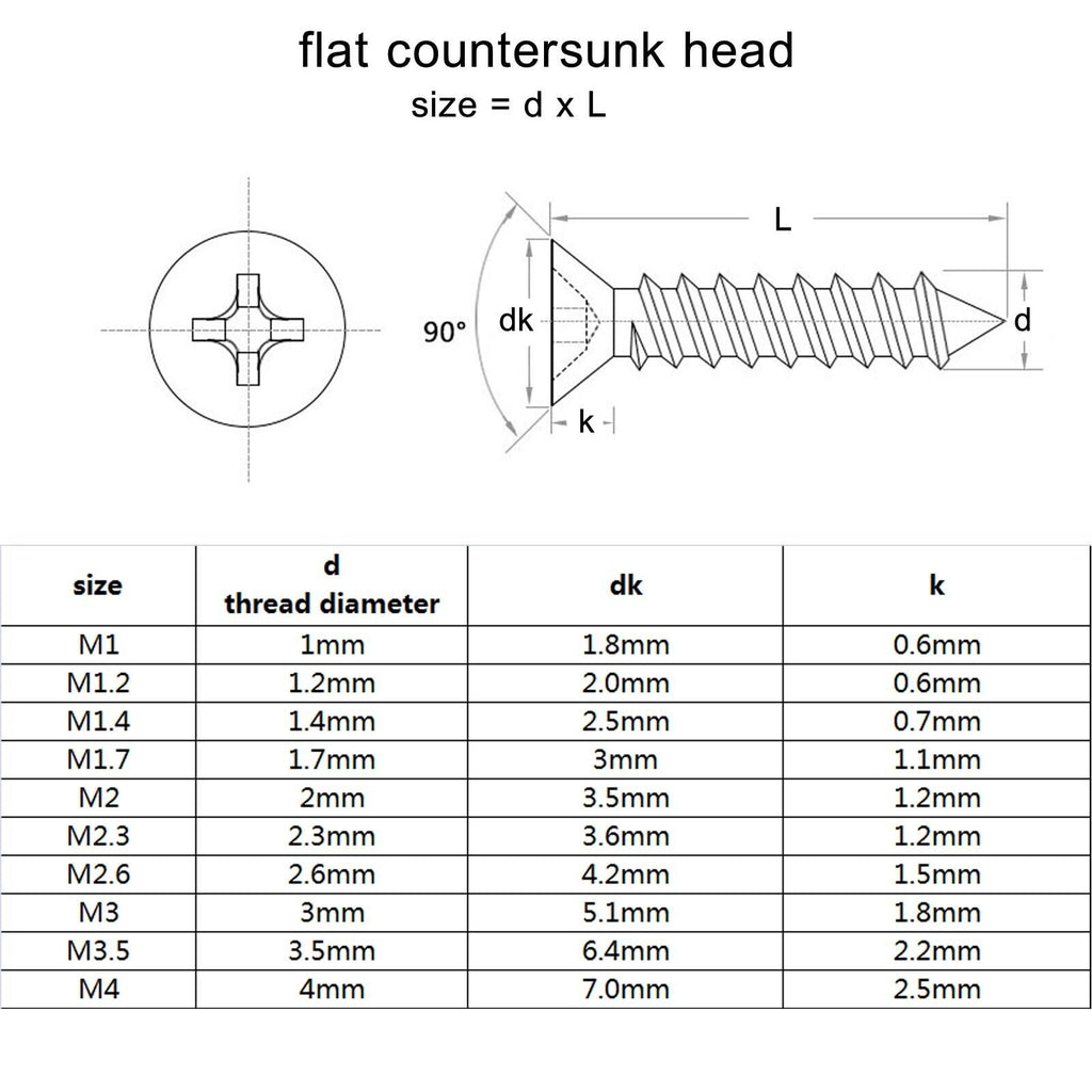 M1.2M1.4M1.7 304SS Phillips Flat Countersunk Head Self-tapping Wood Screw Kit #1