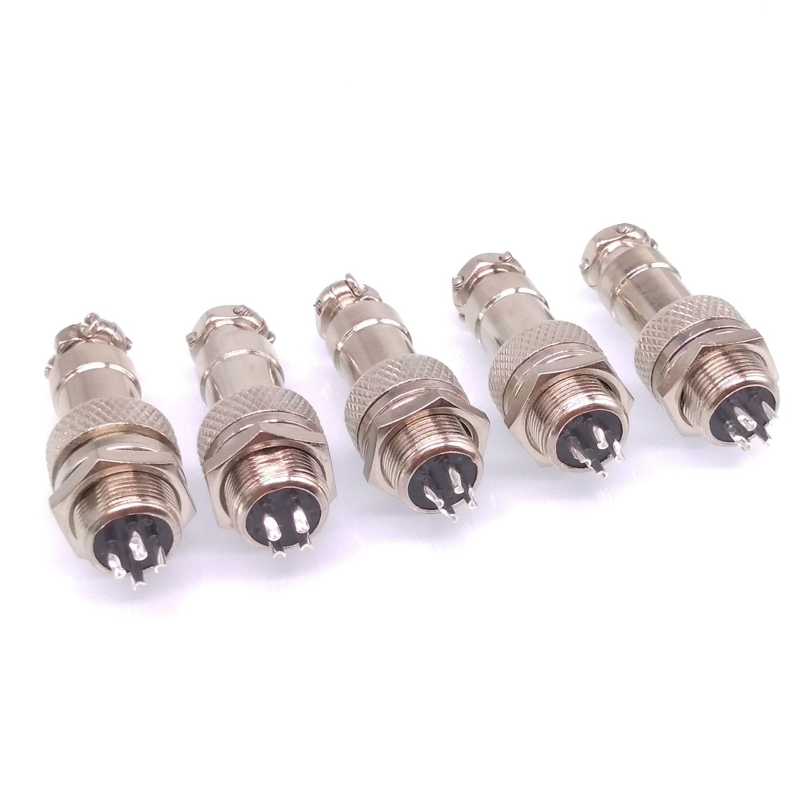 5Sets GX12 4Pin 12mm Panel Mounting Metal Aviation Connector Plug + Socket