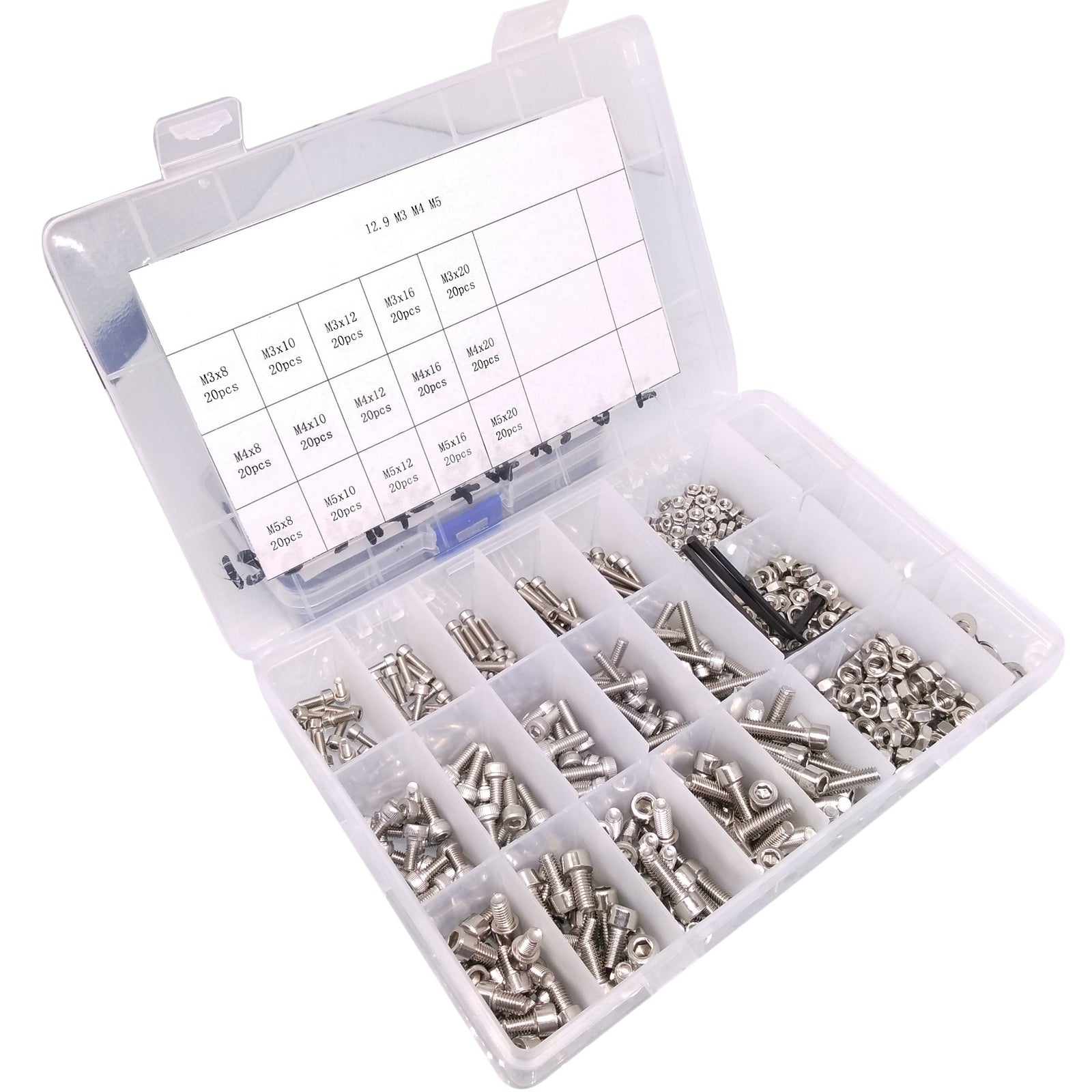300x Socket Head Cap Screws Steel Allen Socket Nut Washers Wrench Assortment Kit