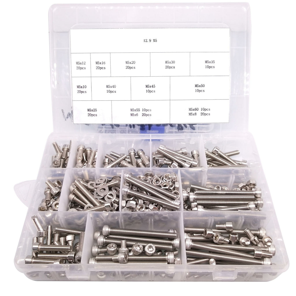 220x M5 Socket Head Cap Screws SS Steel Allen Socket Nuts Washers Assortment Kit