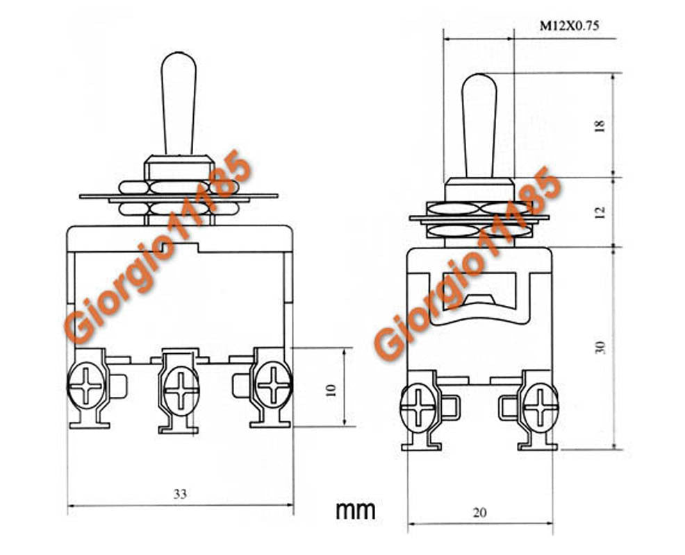 US Stock ON-OFF-ON DPDT 6 Pin Terminals Latching Toggle Switch 1322 AC 250V 15A