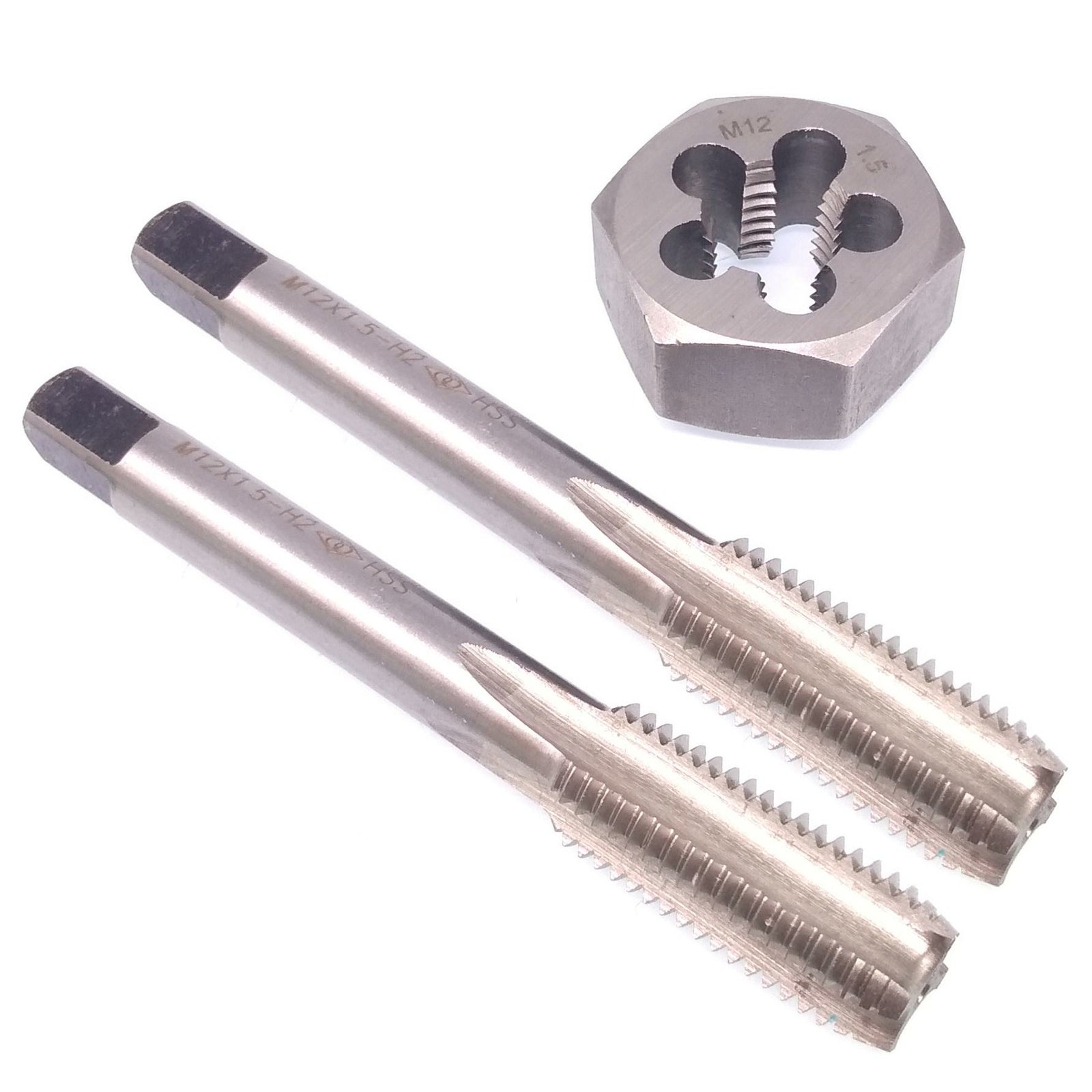HSS M12 x 1.5mm Taper & Plug Tap & 12x1.5mm Hexagon Die Metric Thread Right Hand