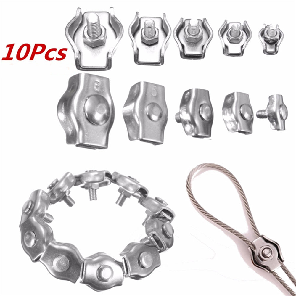 US Stock 10pcs 2mm 304/A2 Stainless Steel Wire Rope Simple Grip Cable Clamp
