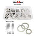 500pcs M3-M8 0.2mm 304 Stainless Steel Ultra Thin Flat Washer Shim Set Kit Box