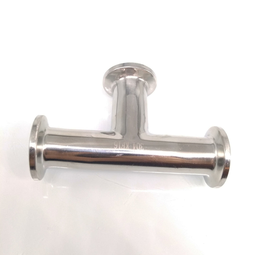Stainless Steel KF-16 Straight Tee, 3-way All Ends KF-16 Flange Vaccum Fitting