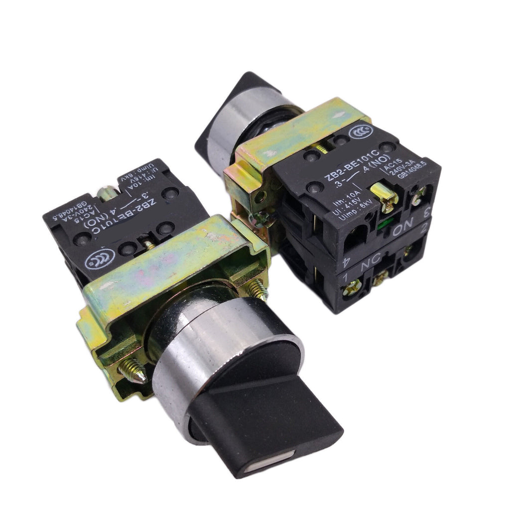 US Stock 2x XB2-BD25C ON-OFF 2-Position 1NO+1NC Latching Rotary Selector Switch
