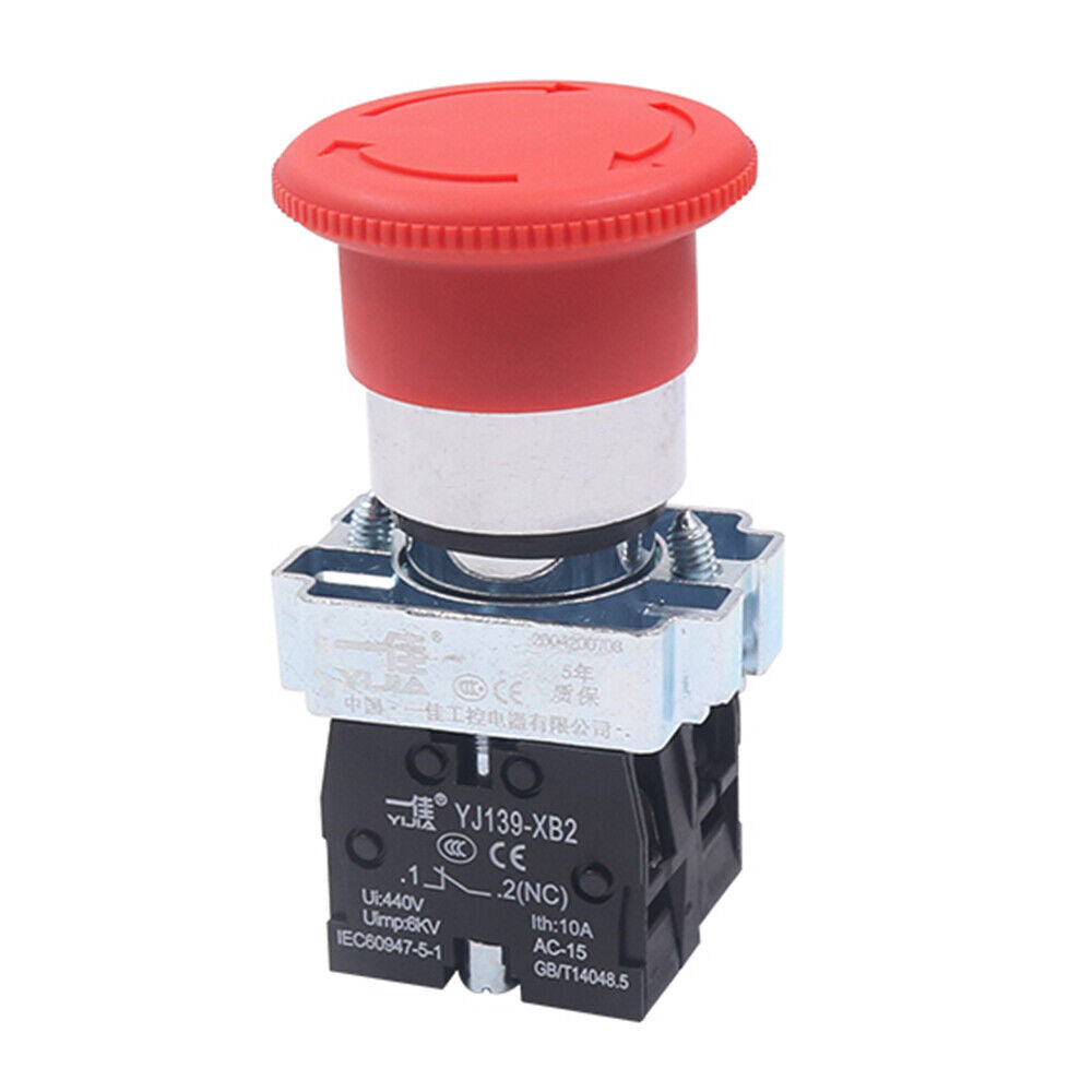 2x Red Mushroom Head 22mm E-STOP Emergency Stop Push Button Switch 1NO 1NC XB2