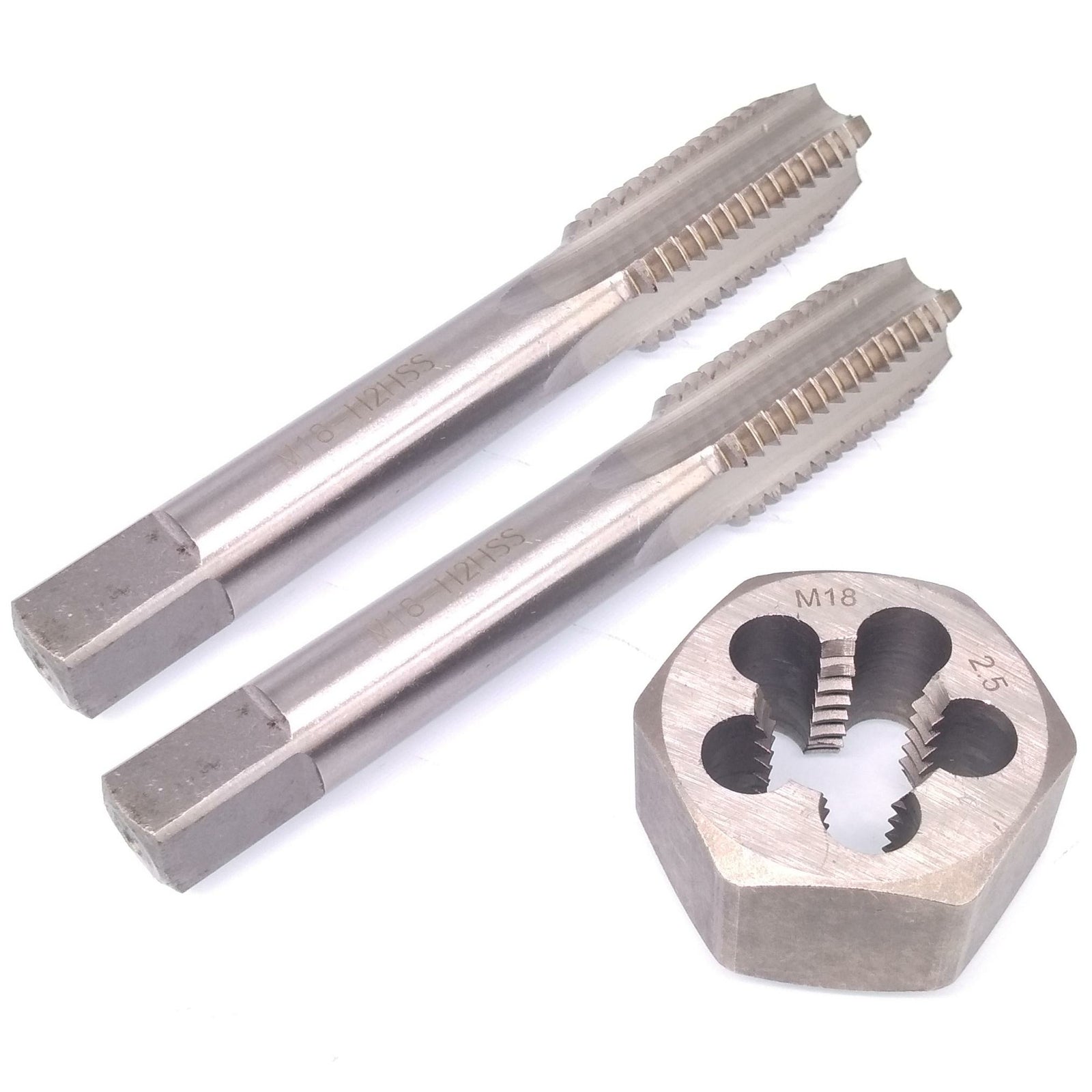 HSS M18 x 2.5mm Taper & Plug Tap & 18x2.5mm Hexagon Die Metric Thread Right Hand