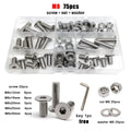 75pcs M8 Hexagon Hex Socket Ultra Thin Head Screw Bolt Set 304 Stainless Steel