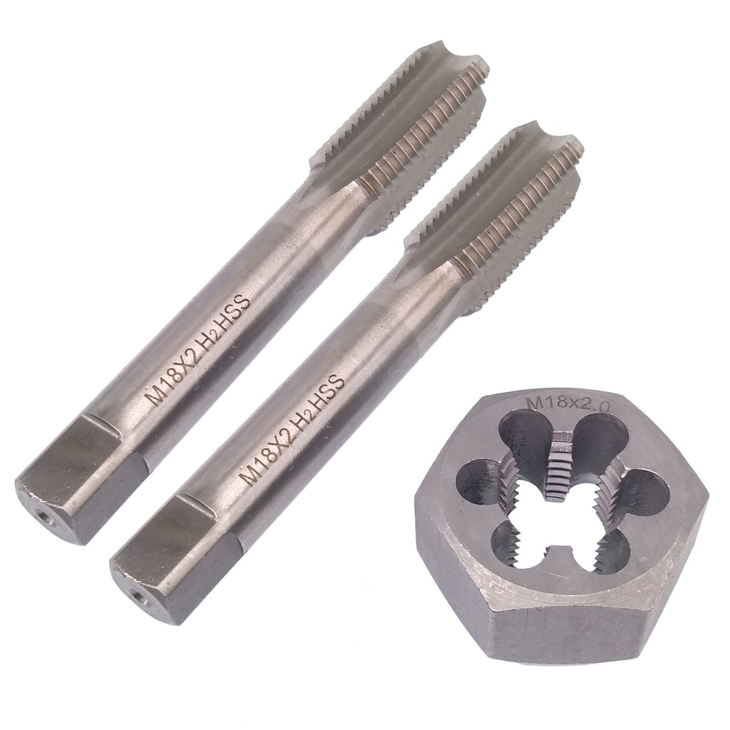 HSS M18 x 2mm Taper & Plug Tap & 18x2mm Hexagon Die Metric Thread Right Hand Set