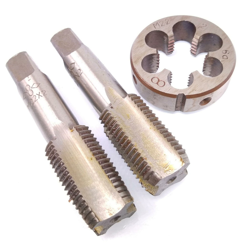 HSS M22 x 2mm Taper & Plug Tap & M22 x 2mm Die Metric Thread Right Hand