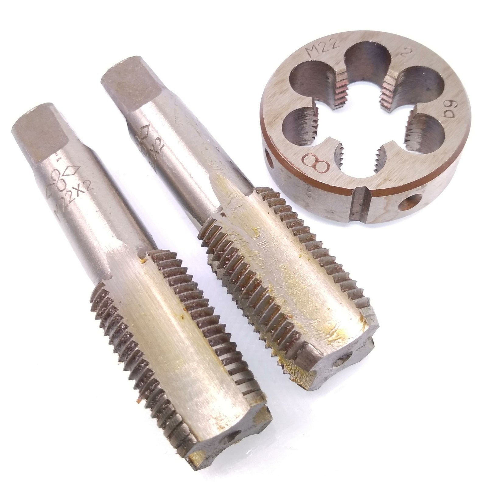 HSS M22 x 2mm Taper & Plug Tap & M22 x 2mm Die Metric Thread Right Hand