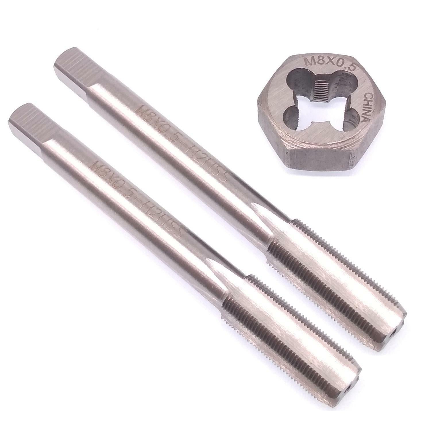 HSS M8 x 0.5mm Taper & Plug Tap & M8x0.5mm Hexagon Die Metric Thread Right Hand