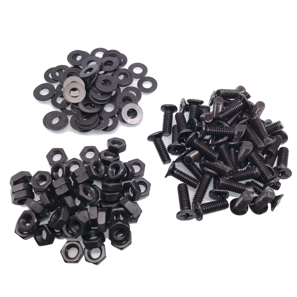 200pcs M4 x 16mm Flat Head Black Screws with Nuts Washers