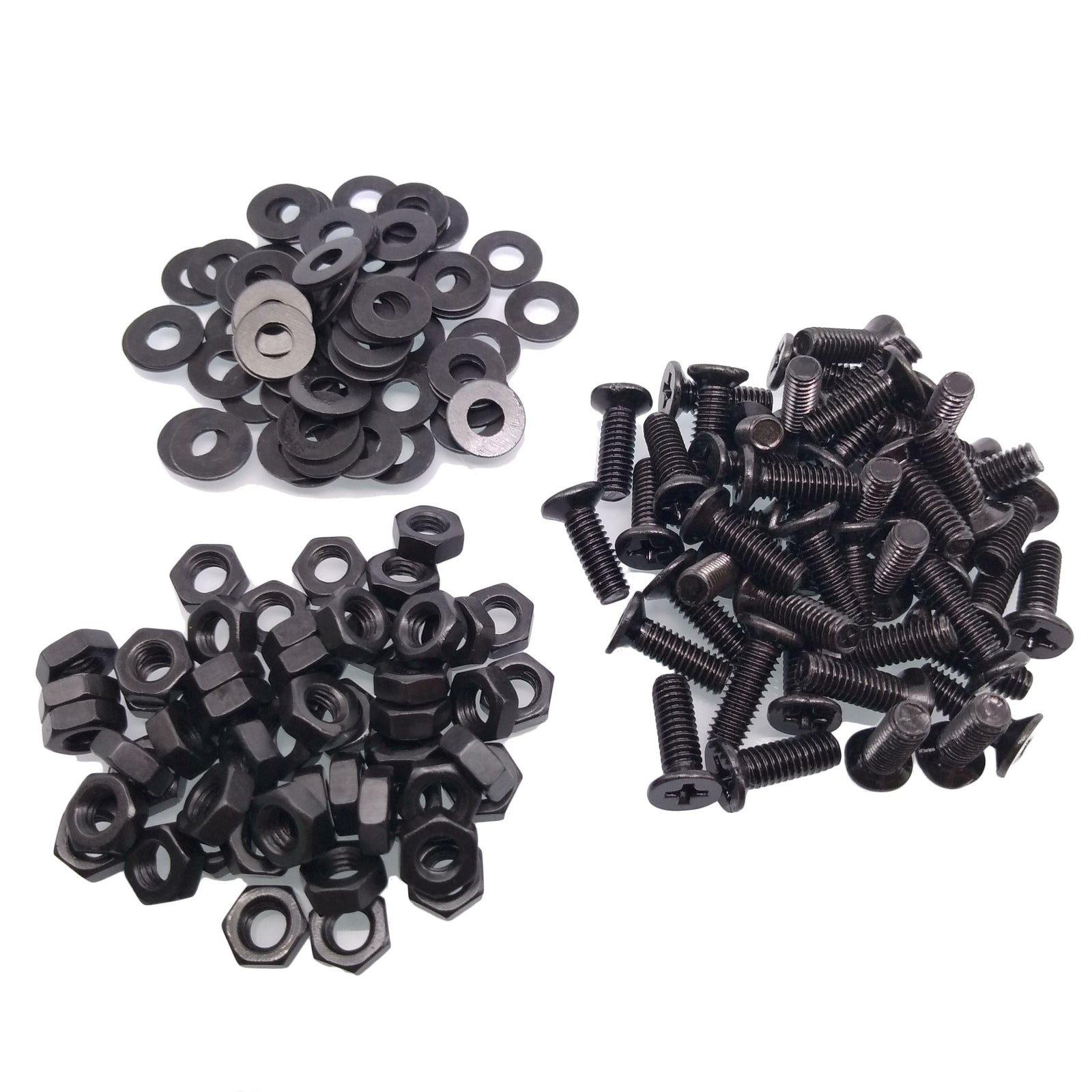 200pcs M4 x 16mm Flat Head Black Screws with Nuts Washers